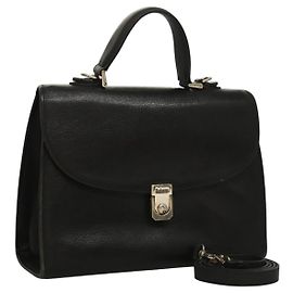 Autre Marque Bolso de mano de cuero Burberrys 2 vías negro Auth ep8214