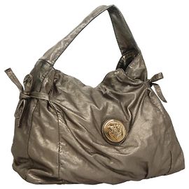 GUCCI Schultertasche Leder Silber Gold 197061 Auth nb455