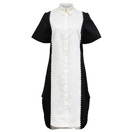 Abito camicia a maniche corte bicolore in cotone nero di Mary Katrantzou