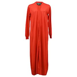 Ferragamo V-Ausschnitt langer Cardigan aus orangefarbener Schurwolle - Salvatore Ferragamo