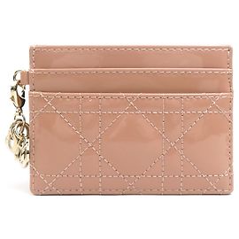 Estuche de tarjetas de visita de cuero beige rosa Christian Dior
