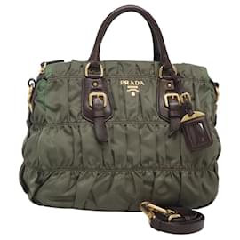 PRADA Bolso de Mano Nylon 2 vías Caqui Oro Auth BD1244 - Prada