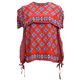 Top de seda roja con estampado de mosaico de hombros descubiertos Sandro Dalla
