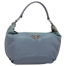 Bolso de hombro PRADA de nylon azul plateado auténtico mr1259