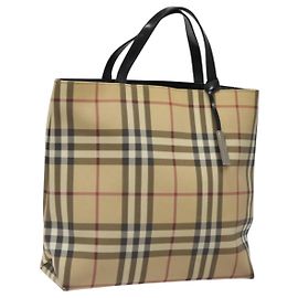 Borsa a mano in PVC beige, nera e argento con motivo Nova Check di BURBERRY Auth BD1373
