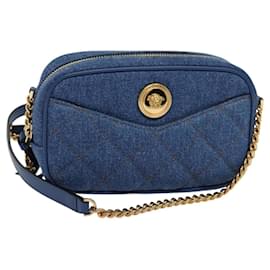 VERSACE Medusa Schultertasche Denim Blau Gold Auth BD1427 - Versace