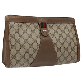 GUCCI GG Supreme Web Sherry Line Clutch Bag PVC Beige 89 01 033 Auth th5825