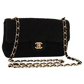 CHANEL Matelasse 20 Chain Shoulder Bag Suede Black Gold CC Auth 116698