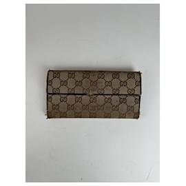 Portafoglio in pelle monogramma vintage Gucci beige
