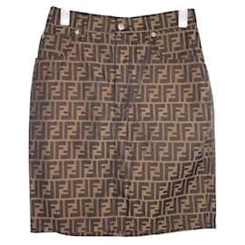 Falda marrón con monograma Zucca y logo de Fendi