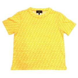 Camiseta amarilla naranja con logo monograma Zucca de Fendi
