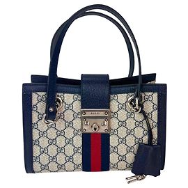 Gucci GG Supreme Dollar Kalbsleder Web Kleine Schloss Navy Tote