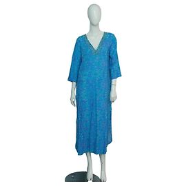 Autre Marque Vestido Caftán Antica Sartoria de algodón azul con estampado étnico y cuentas