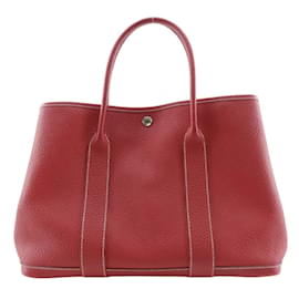Borsa Tote PM Hermes Garden in pelle Negonda rossa - Hermès
