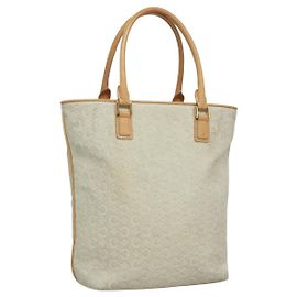 Céline CELINE C Macadam Canvas Tote Bag aus Wildleder in Weiß und Gold Auth mr1231
