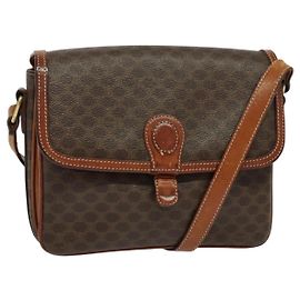 Céline Borsa a spalla in tela Macadam CELINE in pelle PVC marrone oro Auth 116597
