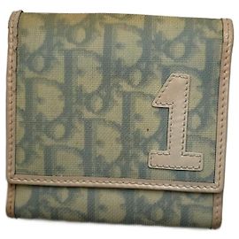 Cartera de cuero monograma oblicuo vintage de Dior blanca y azul