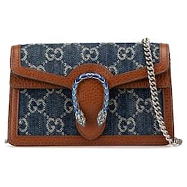 GUCCI GG Denim Dionysus Super Mini Borsa a Catena 2in1 Borsa a Spalla Blu Indigo Marrone 476432