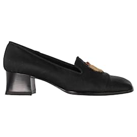 Mocassini con tacco in satin nero Ralph Lauren