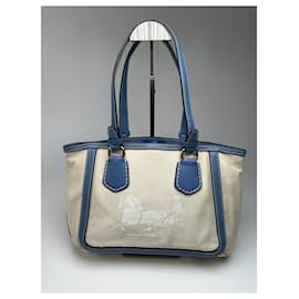 Vintage Céline Paris Canvas Leder Tasche Blau Beige