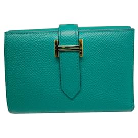 Portafoglio pieghevole tri-fold Hermes Bearn in pelle Epsom verde - Hermès
