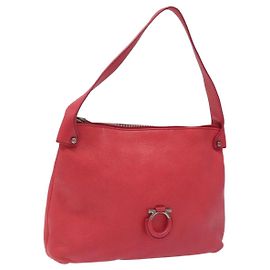 Borsa a Spalla Gancini in Pelle Rosa Argento Salvatore Ferragamo Auth MX210