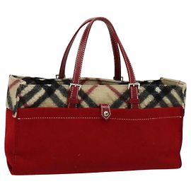 Borsa a mano in lana beige con motivo Nova Check di Burberry, etichetta blu, autentica MX023