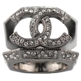 Chanel Ring aus anthrazitfarbenem Metall und Strass Größe 50