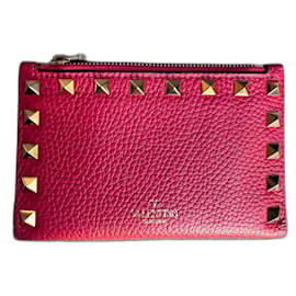 Valentino Garavani Rockstud Zip Cardholder Pink Leather