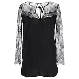 Blusa de poliéster negro con detalles de encaje Sandro Paris