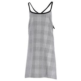 Vestido Mini de Tirantes Cruzados en Cuadros Maje en Poliéster Gris