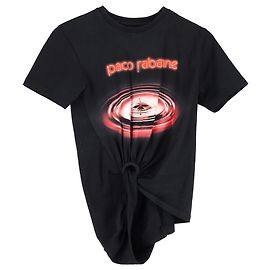 Camiseta negra de algodón con fruncidos Paco Rabanne