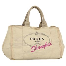 PRADA Canapa GM Borsa a mano in tela bianca oro Auth bs24371