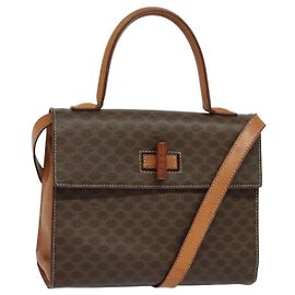 Céline Borsa a mano in tela Macadam CELINE in pelle PVC 2 in 1 marrone oro Auth BD1624
