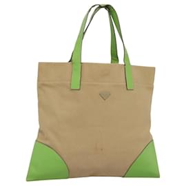 PRADA Tote Bag Canvas Beige Silber Auth BD1531 - Prada