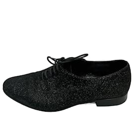 Scarpe stringate smoking glitterate Saint Laurent Nere