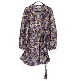 Vestido cruzado Zimmermann de lino morado oscuro