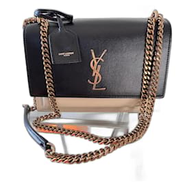 Borsa Saint Laurent Sunset in pelle nera beige