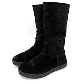 Chanel Stivali flat in suede CC 40 neri