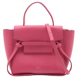 Céline Belt Bag in pelle di vitello grana nano, borsa tote 3 modi, rosa