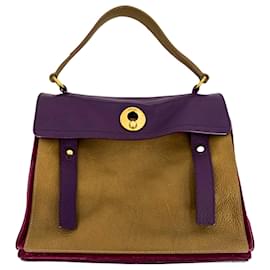 Saint Laurent Bolso tote de cuero mediano Muse 2 morado