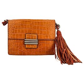 Etro Borsa a tracolla Flap in pelle croco caramello
