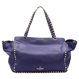 Sac tote 2-en-1 en cuir de veau Rockstud moyen bleu - Valentino Garavani