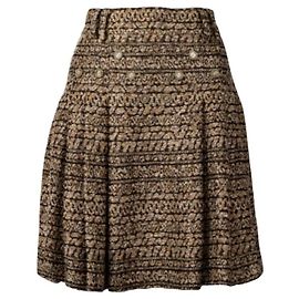 Saia Chanel de jacquard e tweed cinza ouro azul preto