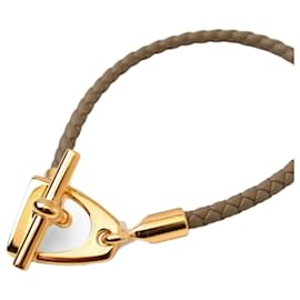Hermes Grennan Leather Bangle in Etoupe/Gold - Hermès