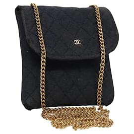 CHANEL Mini Matelassé Kettenbeutel Baumwolle Marine Gold CC Auth bs24235