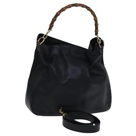 Borsa a Spalla in Pelle GUCCI Bamboo 2way Nera Oro 001 1781 1577 Auth 116886