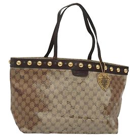 Borsa tote GG Crystal Gucci Beige 207291 Auth MX192