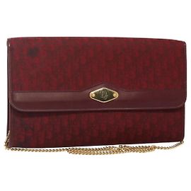 Borsa a spalla in tela Trotter Christian Dior rossa oro Auth 116208