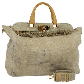 PRADA Borsa a mano in tela 2 vie Beige Oro Auth BD1555